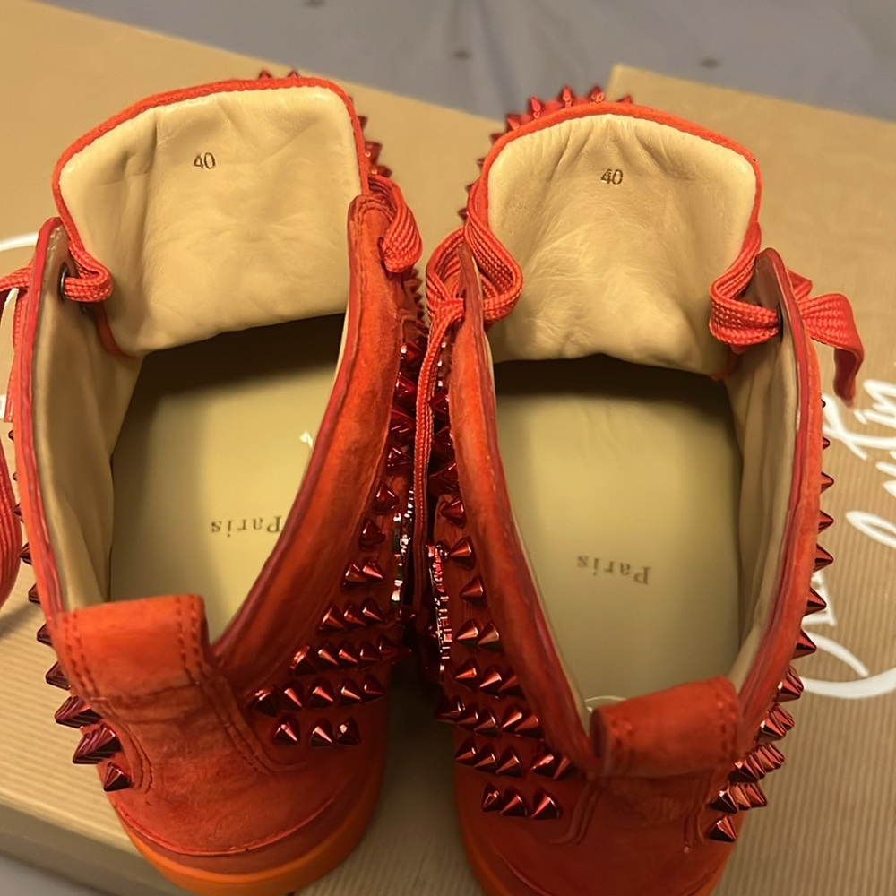 Christian Louboutin Louis Orlato Spike Studs High Cut Men's Red Sneakers 40 - Picture 6 of 6